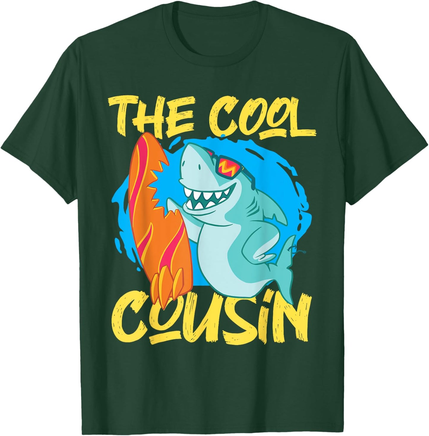 The Cool Cousin Shark With Surfboard T-Shirt - T-Shirt | Forest