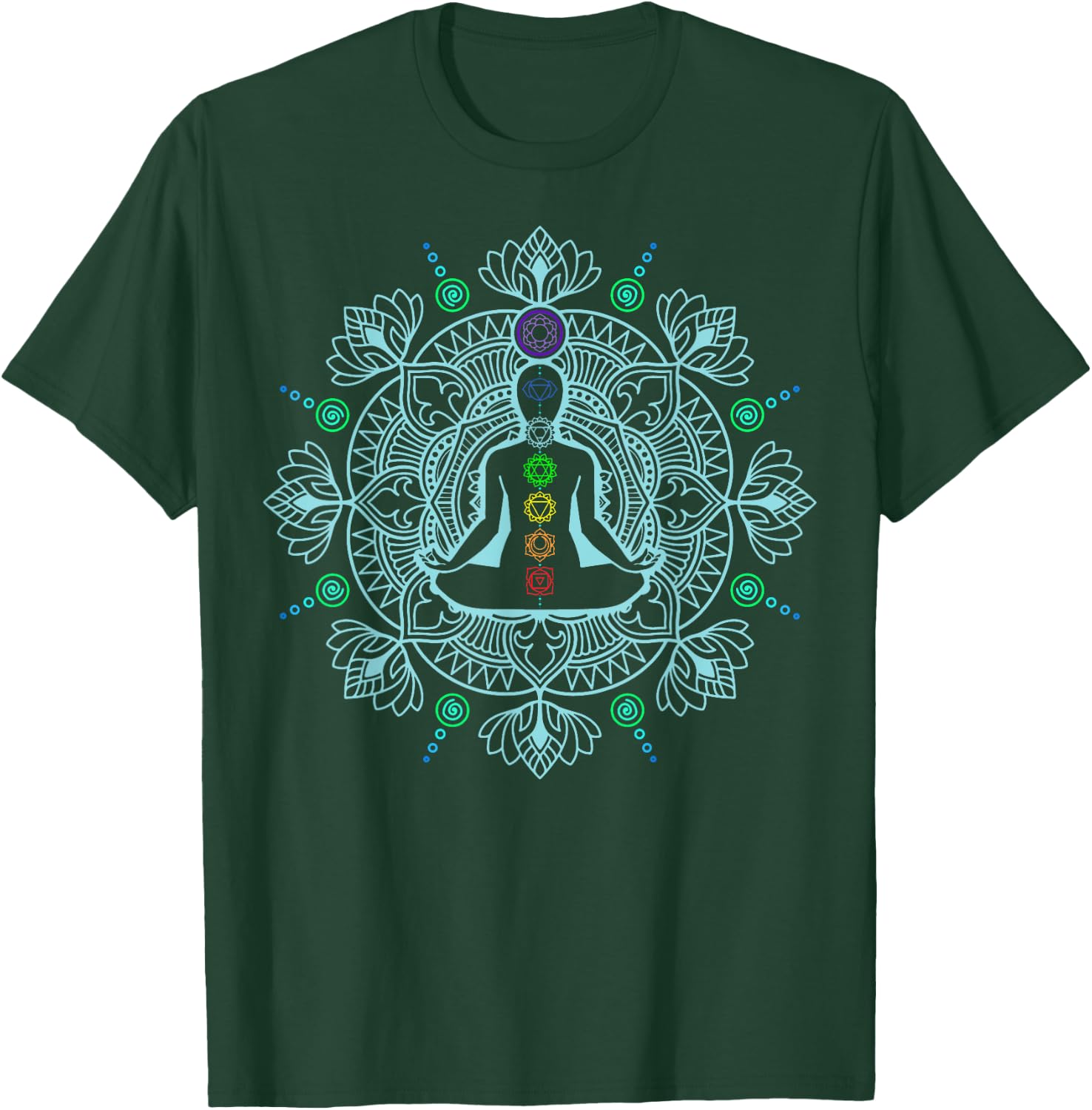 Colors of the Chakras Sacred Yoga Buddha Chakra T-Shirt - T-Shirt | Forest