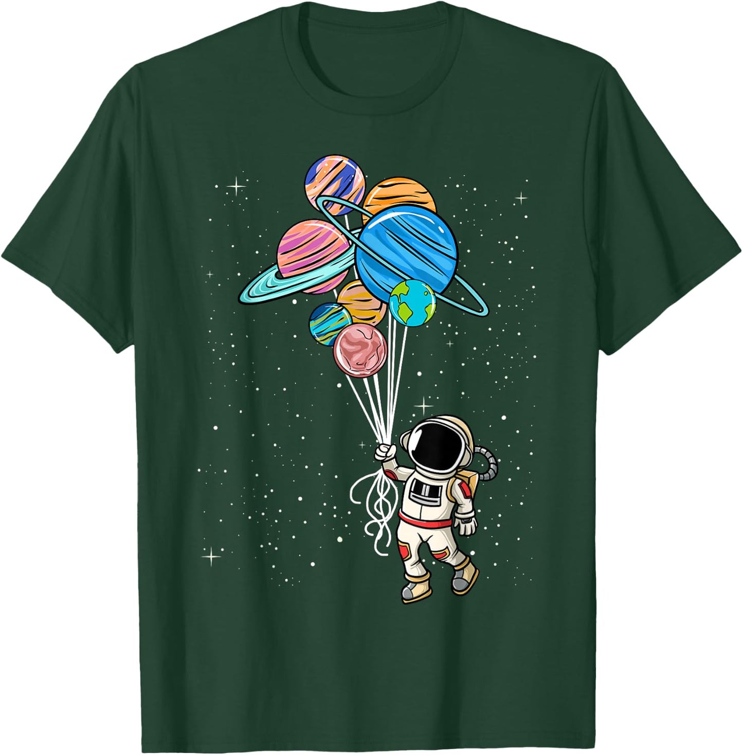 Astronaut Holding Planet Balloons BoysGirls STEM Kids T-Shirt - T-Shirt | Forest