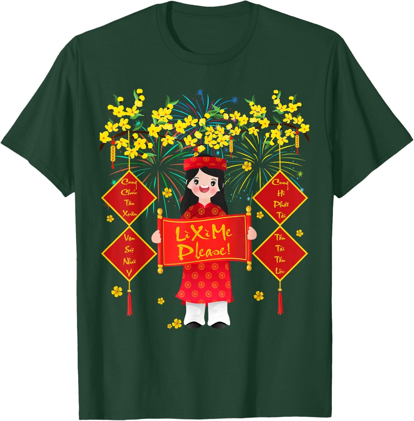 Cute Vietnamese Lunar New Year Horse Kids Girls Lucky Money T-Shirt - T-Shirt | Forest