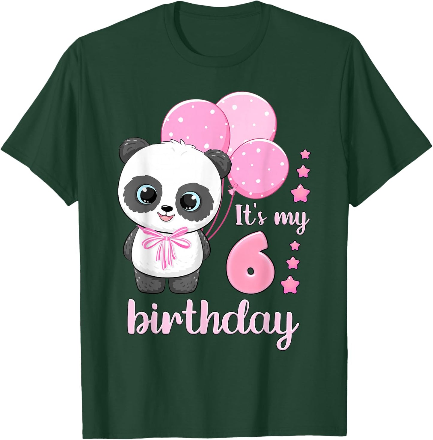 Girl 6 Year Old, Panda, Pink Balloons, It's My 6th Birthday T-Shirt - T-Shirt | Forest