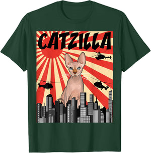 Funny Retro Japanese Catzilla Sphynx Cat T-Shirt - T-Shirt | Forest