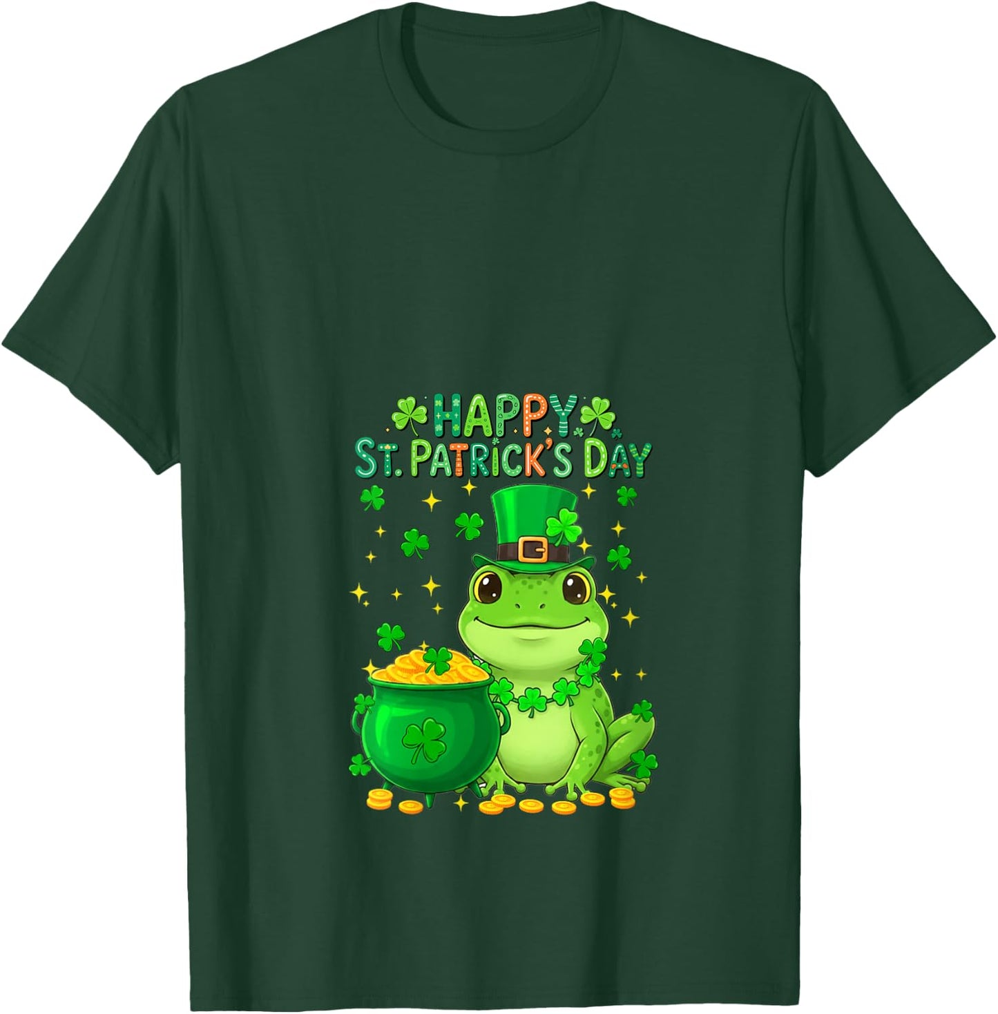 Women's Happy St. Patrick's Day Frog Shamrocks Coins Lover Kids V-Neck T-Shirt - T-Shirt | Forest