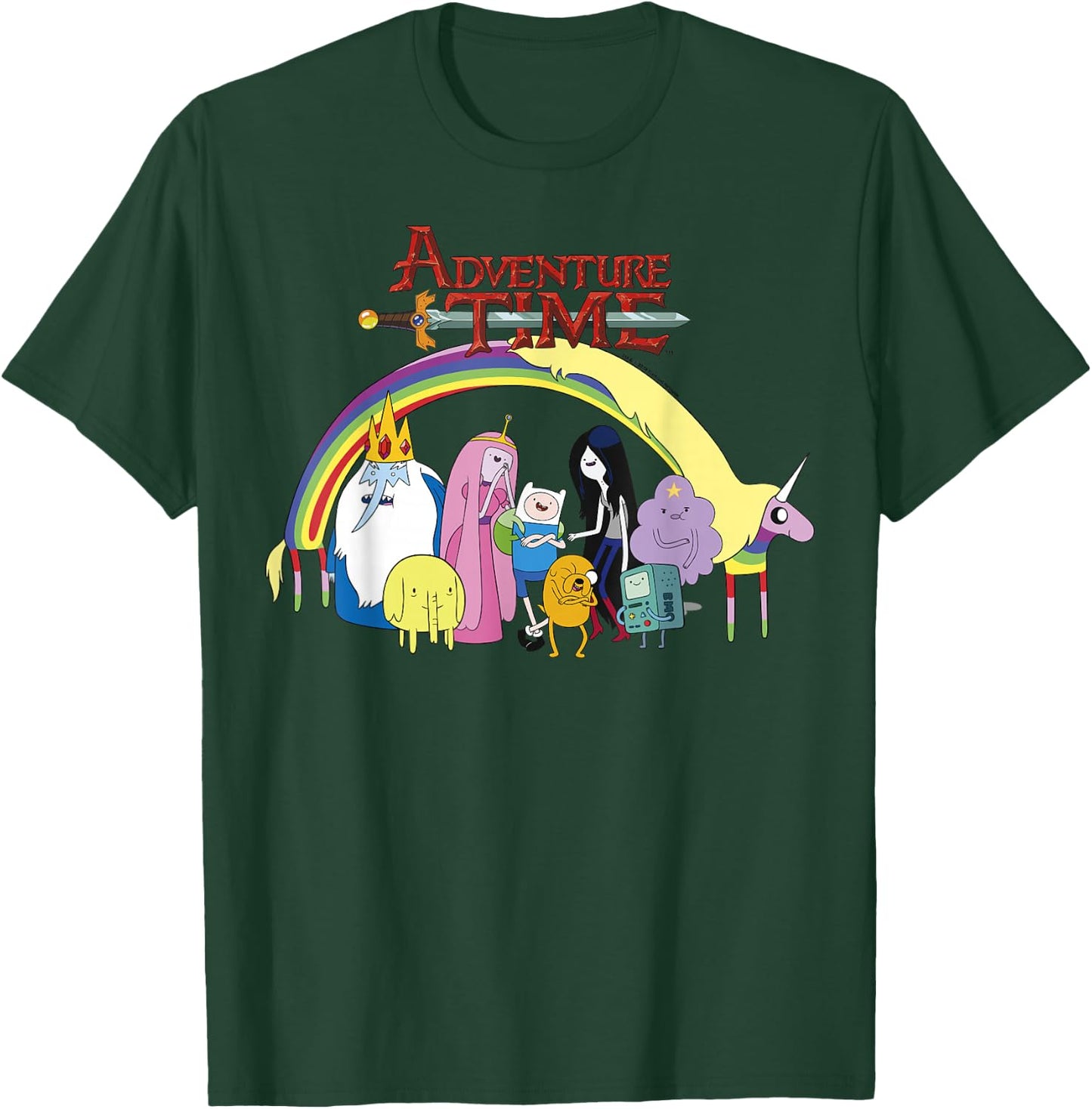 Adventure Time Classic Rainbow Unicorn Group Shot T-Shirt - T-Shirt | Forest