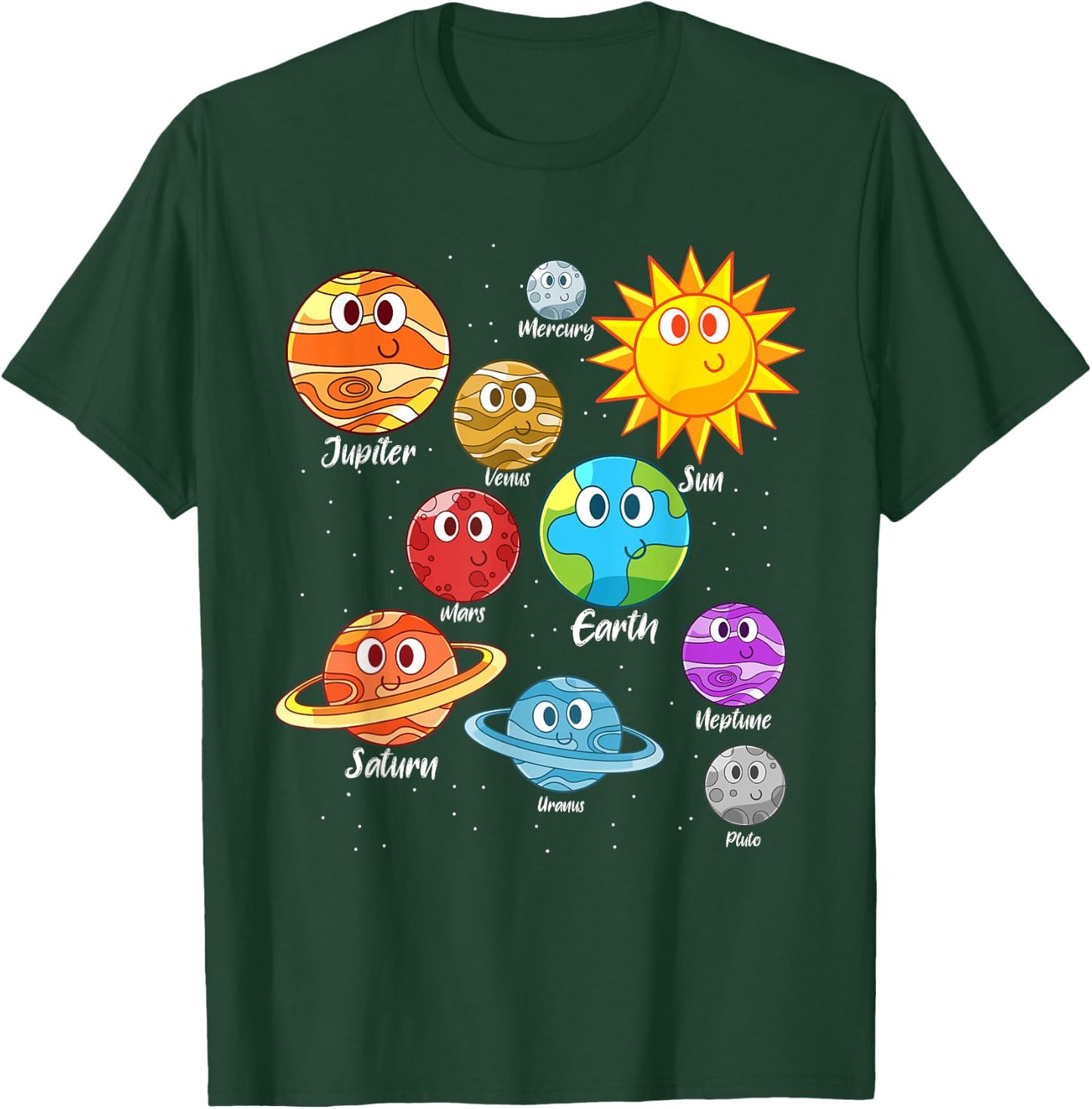 Earth Saturn Mars Jupiter Sun Moon Cute Planets Astronomy T-Shirt - T-Shirt | Forest