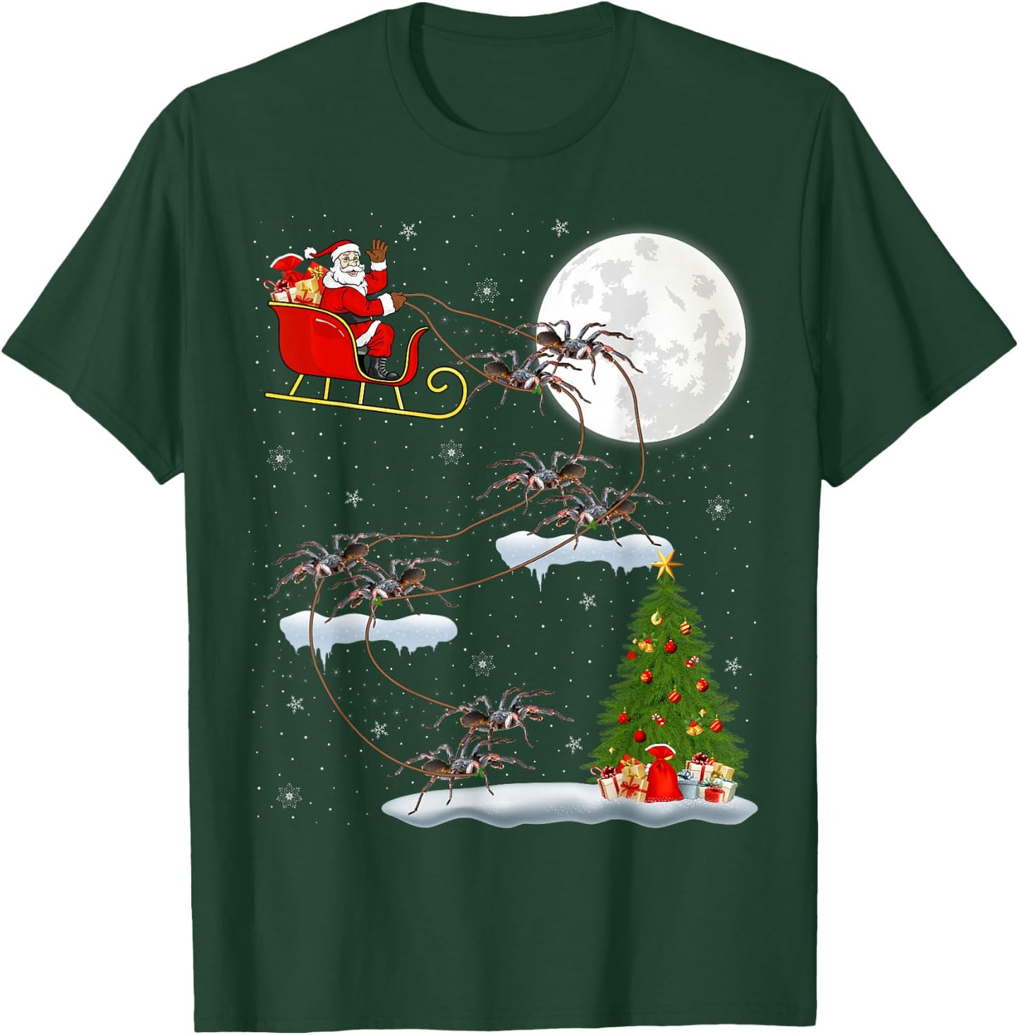 Funny Xmas Lighting Tree Santa Riding Tarantula Christmas T-Shirt - T-Shirt | Forest