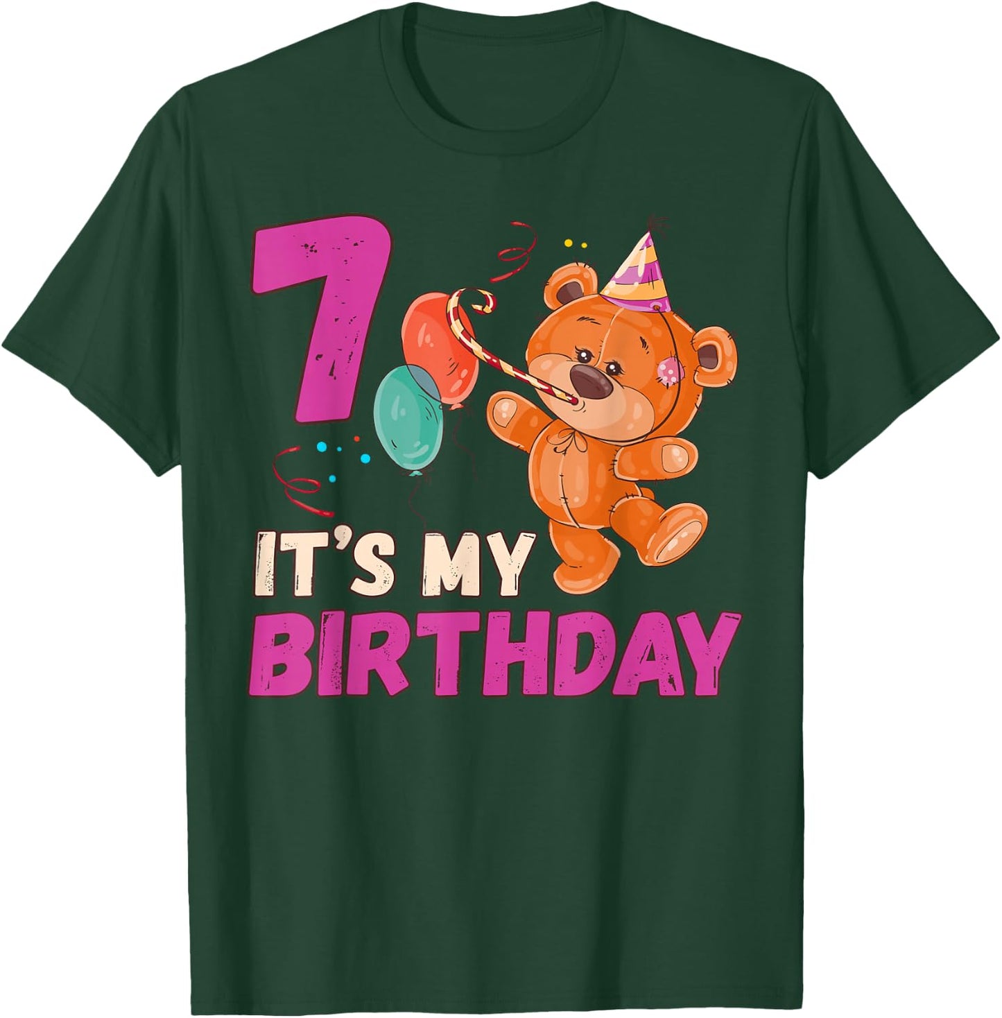 Teddy Bear Birthday Girl 7 Years Old T-Shirt - T-Shirt | Forest