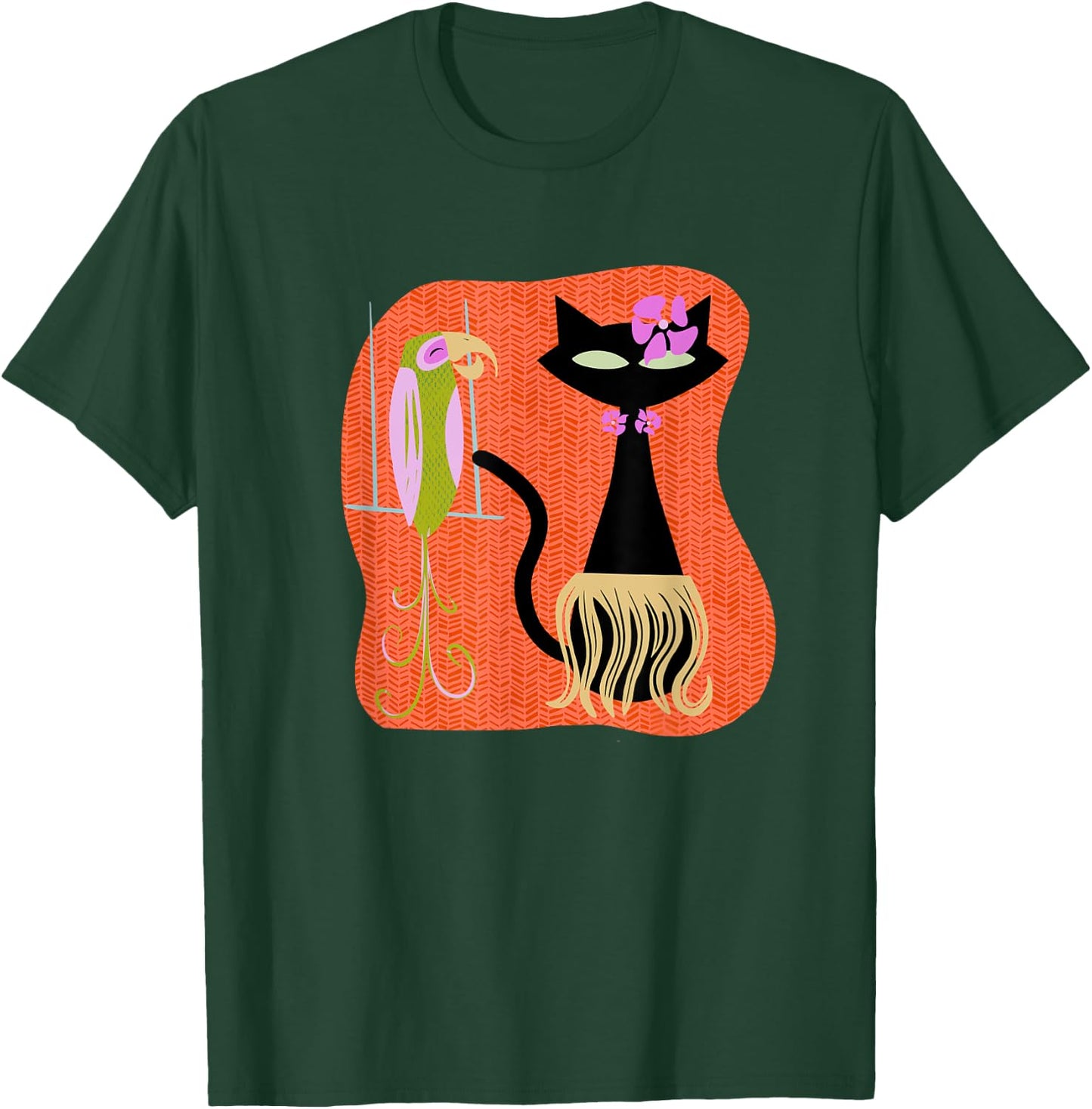 Hawaiian Hula Cat with Tropical Tiki Bird and Hibiscus Flowe T-Shirt - T-Shirt | Forest