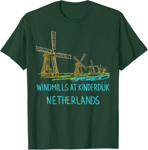 Windmills at Kinderdijk Netherlands T-Shirt - T-Shirt | Forest