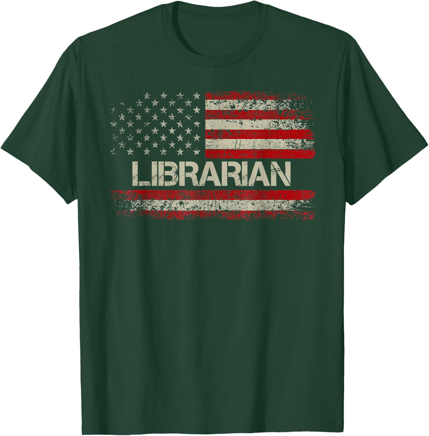 Librarian - Vintage American Flag US Patriotic Librarian T-Shirt - T-Shirt | Forest