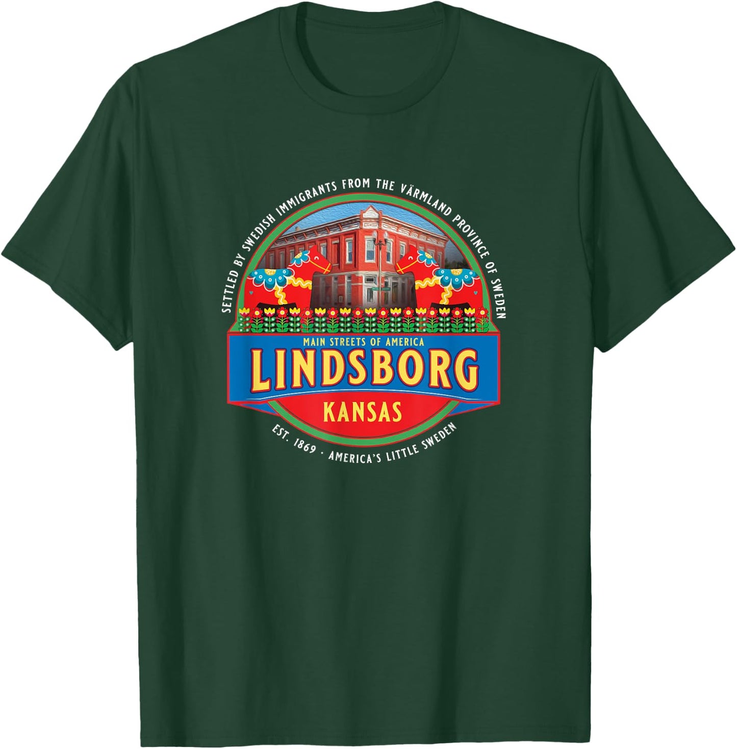 Lindsborg Kansas Little Sweden Swedish Dala Horse Souvenir T-Shirt - T-Shirt | Forest