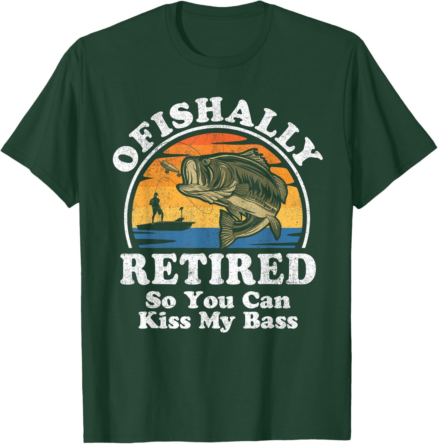 Ofishally Retired Funny Bass Fishing Retirement Gift T-Shirt - T-Shirt | Forest