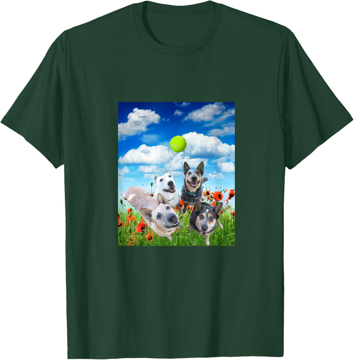 Blue Red White Heeler Cattle Dogs Playing Ball T-Shirt - T-Shirt | Forest