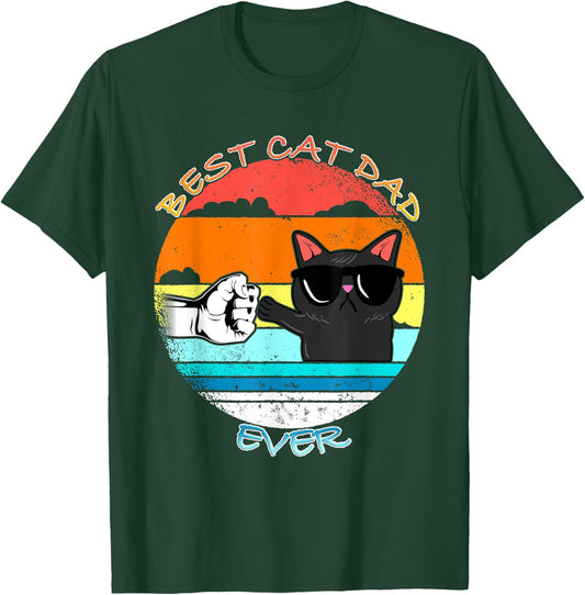 Vintage Cat Best Cat Dad Retro Cat Meow T-Shirt - T-Shirt | Forest