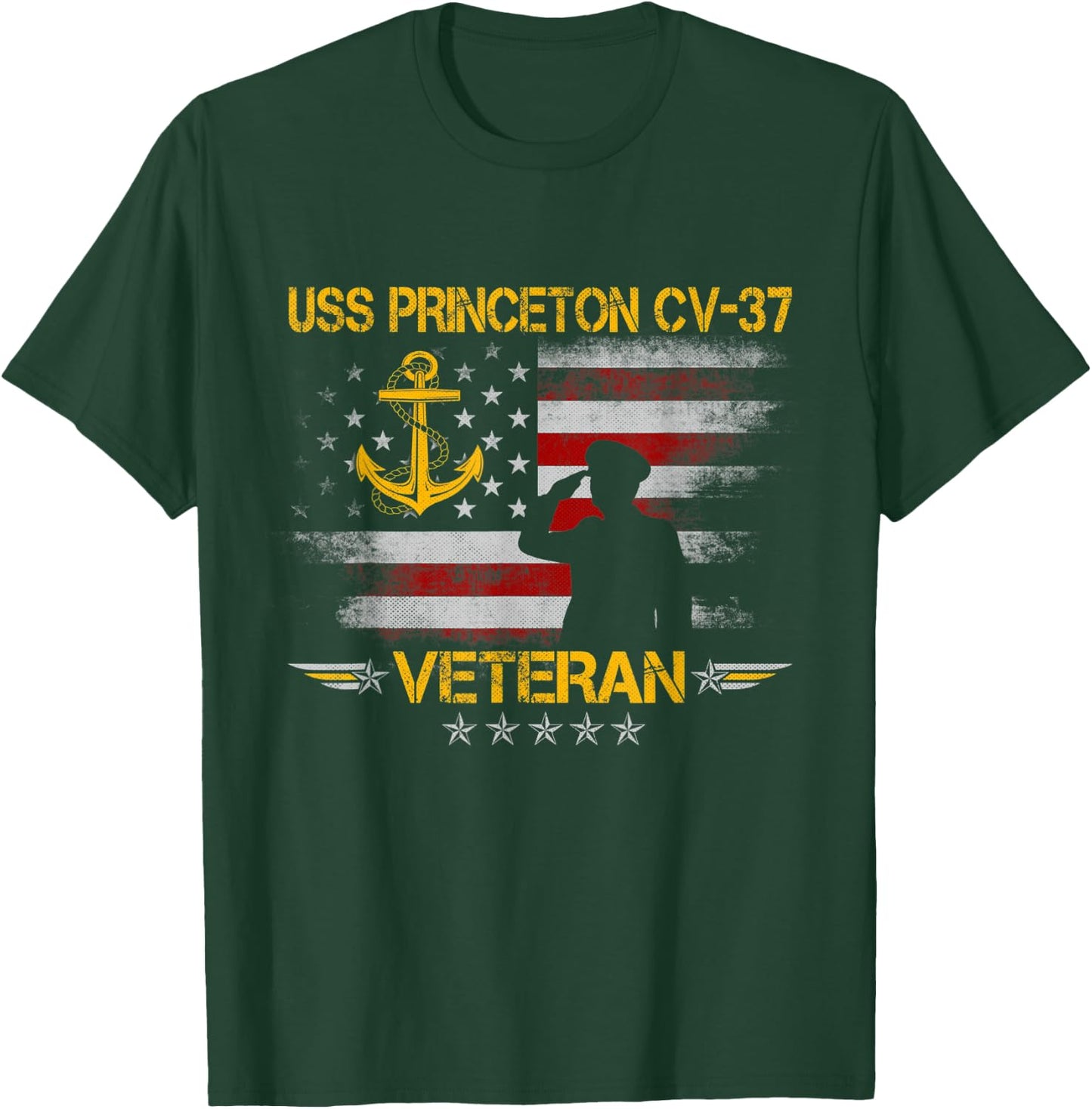 USS Princeton (CV-37) Aircraft Carrier Veteran Flag Vintage T-Shirt - T-Shirt | Forest