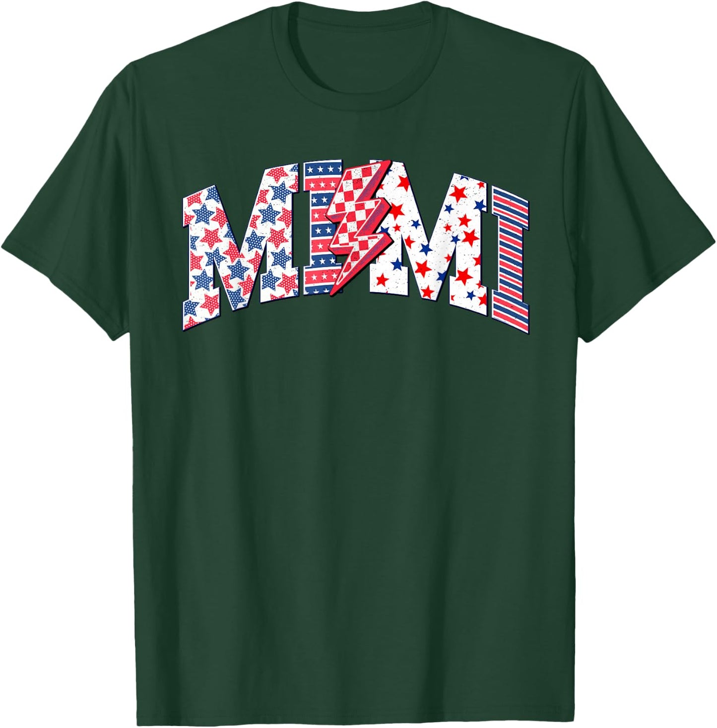 4th of July Mimi Lightning Bolt Stars Stripes Women T-Shirt - T-Shirt | Forest