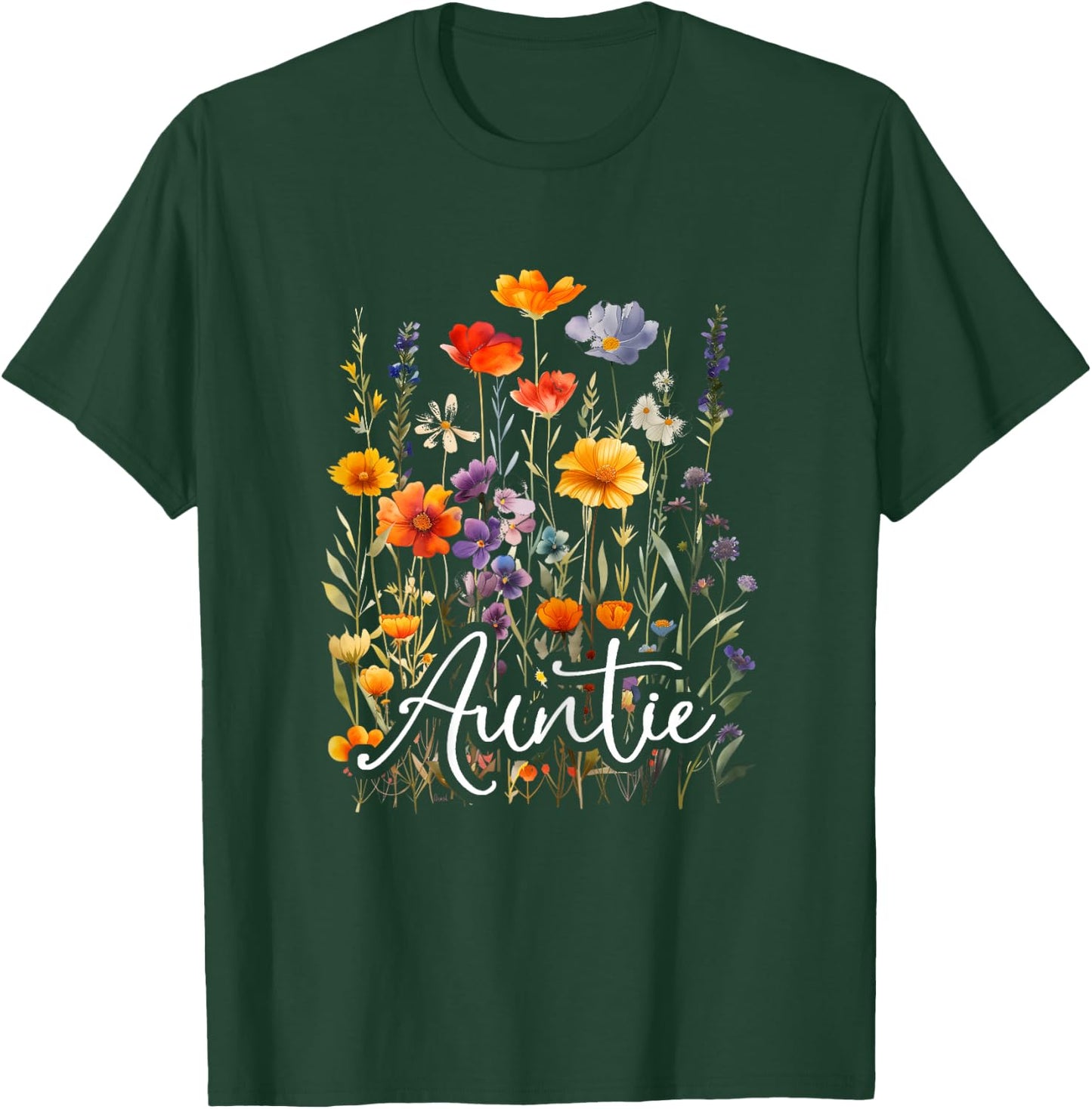 Gifts Co. Auntie Wildflowers Women Aunt Mother's Day Christmas Gardner , Female X-Small T-Shirt - T-Shirt | Forest