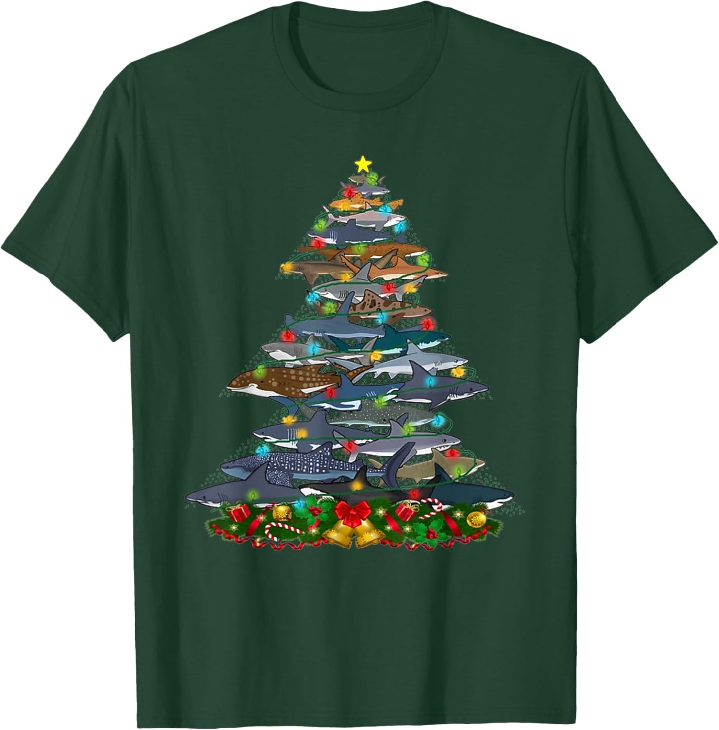 Shark - Xmas Tree Sharks - Christmas Tree - Cute Shark Lover T-Shirt - T-Shirt | Forest