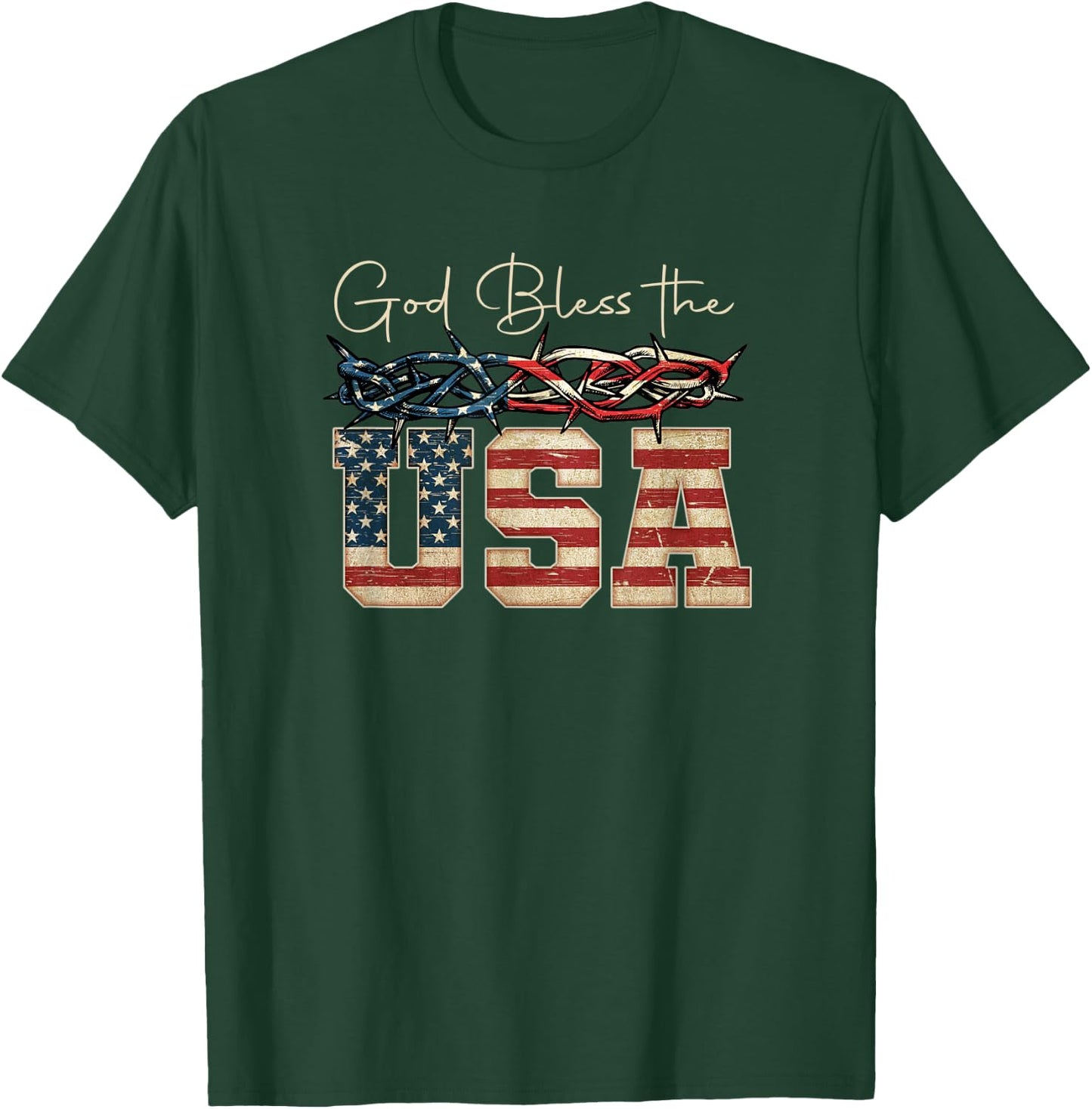Christian God Bless America USA 4th of July - Crown thorns Women Men T-Shirt - T-Shirt | Forest