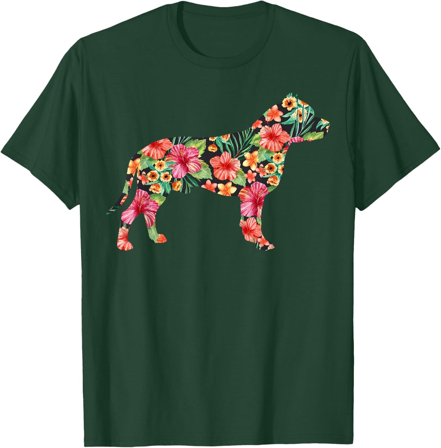 Pit Bull Flower Funny Dog Silhouette Floral Gifts Women Men T-Shirt - T-Shirt | Forest