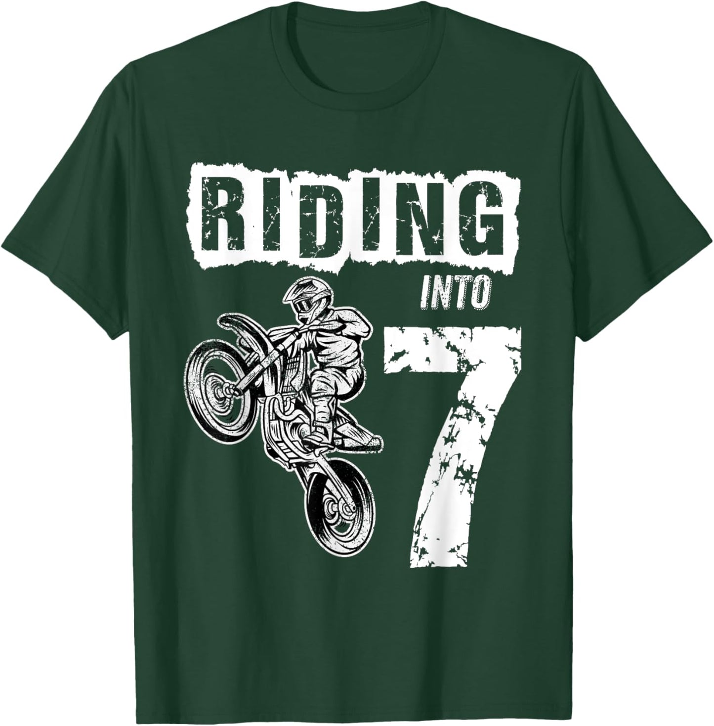 Riding Into 7 Years Old 7th Birthday Boy Dirt Bike Party T-Shirt - T-Shirt | Forest