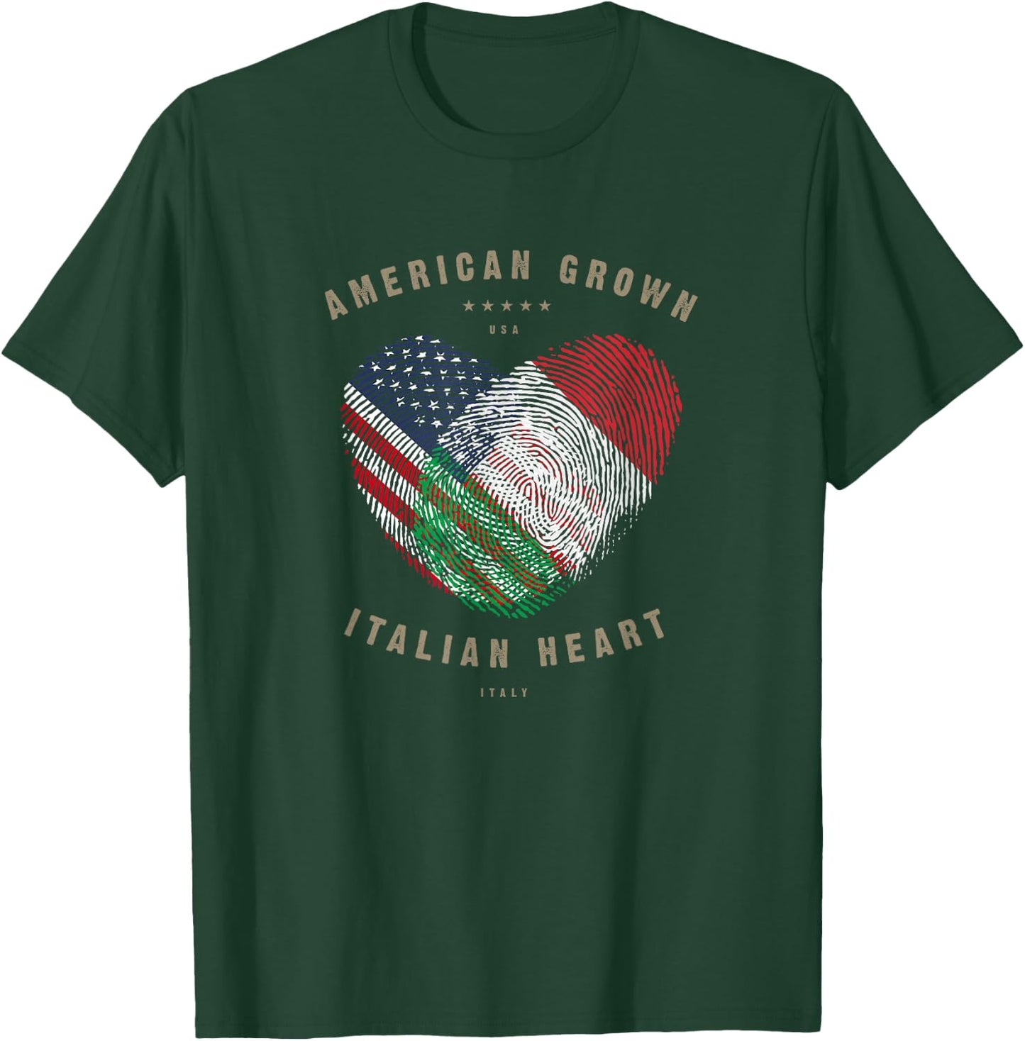 American Grown Italian Heart Love Italy Flag T-Shirt - T-Shirt | Forest