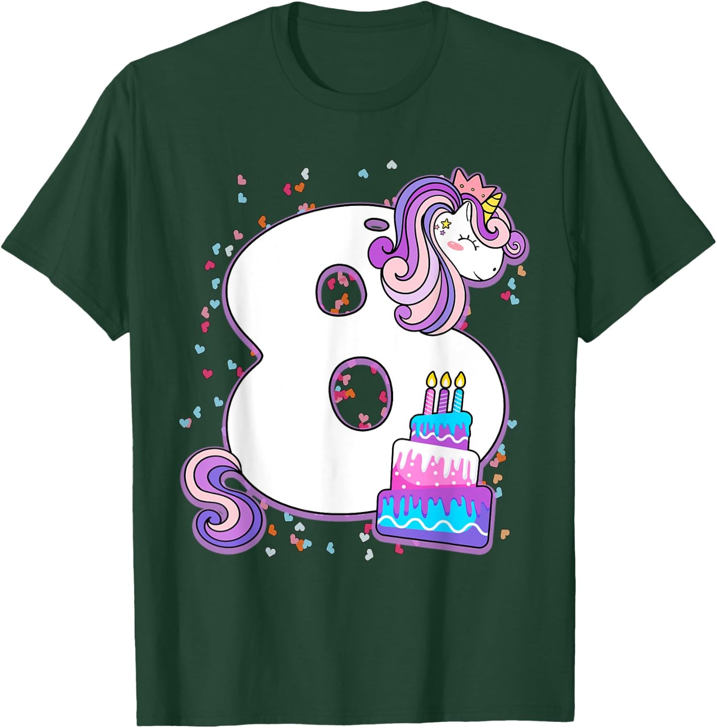 Unicorn 8th Birthday Shirt Girls 8 Year Old Eighth Birthday T-Shirt - T-Shirt | Forest