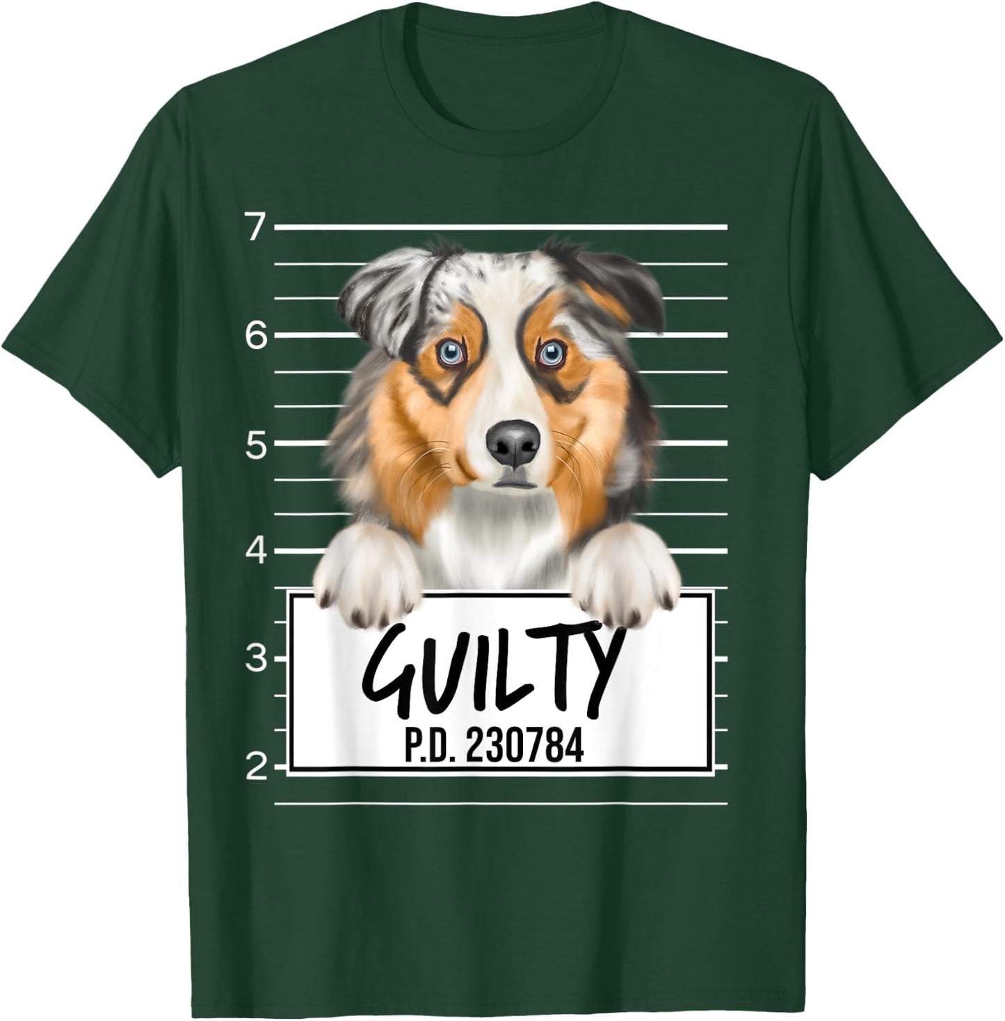 Funny Australian Shepherd Mugshot Guilty Dog Men Women Kids T-Shirt - T-Shirt | Forest