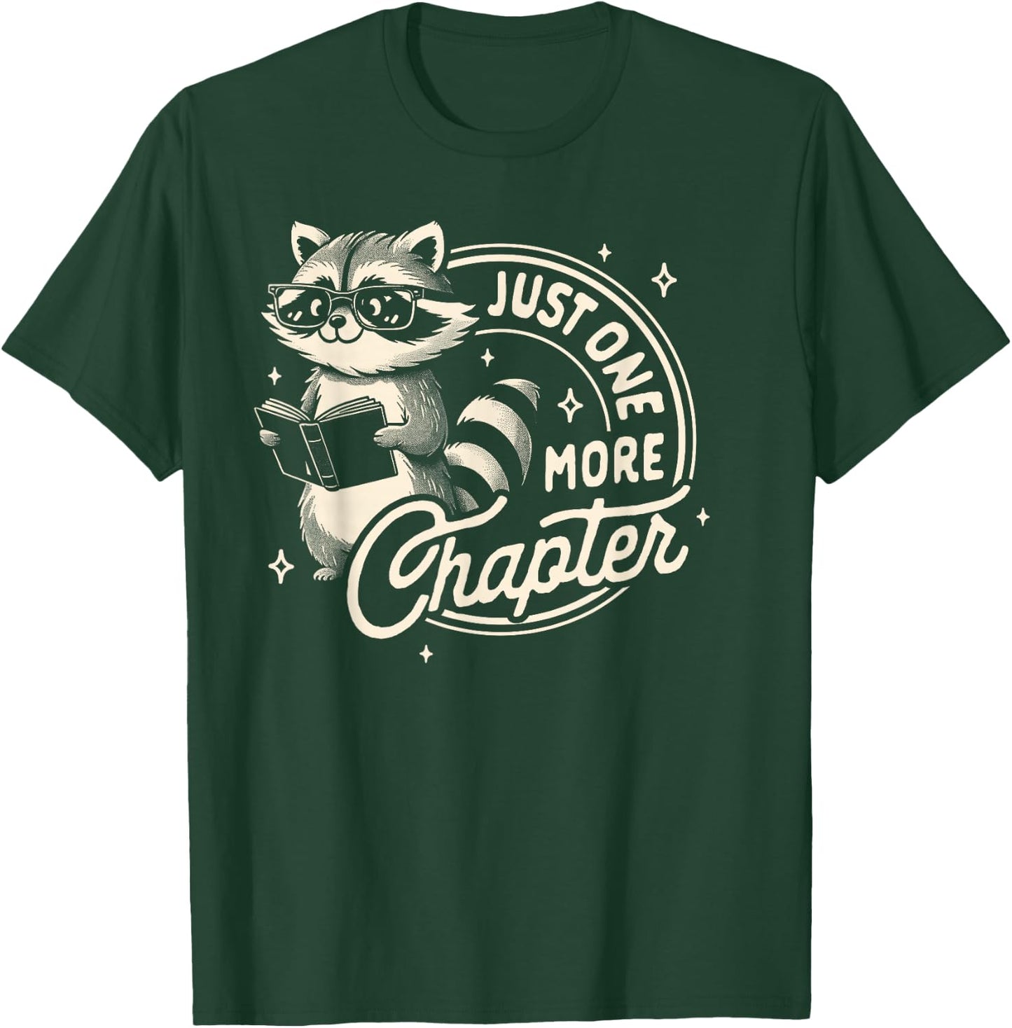 Funny Trash Mom Weird Readers Bookworm Raccoon Reading Book Lover Bookish Just One More Chapter -Adults Black Short Sleeve Cotton Blend T-Shirt - T-Shirt | Forest