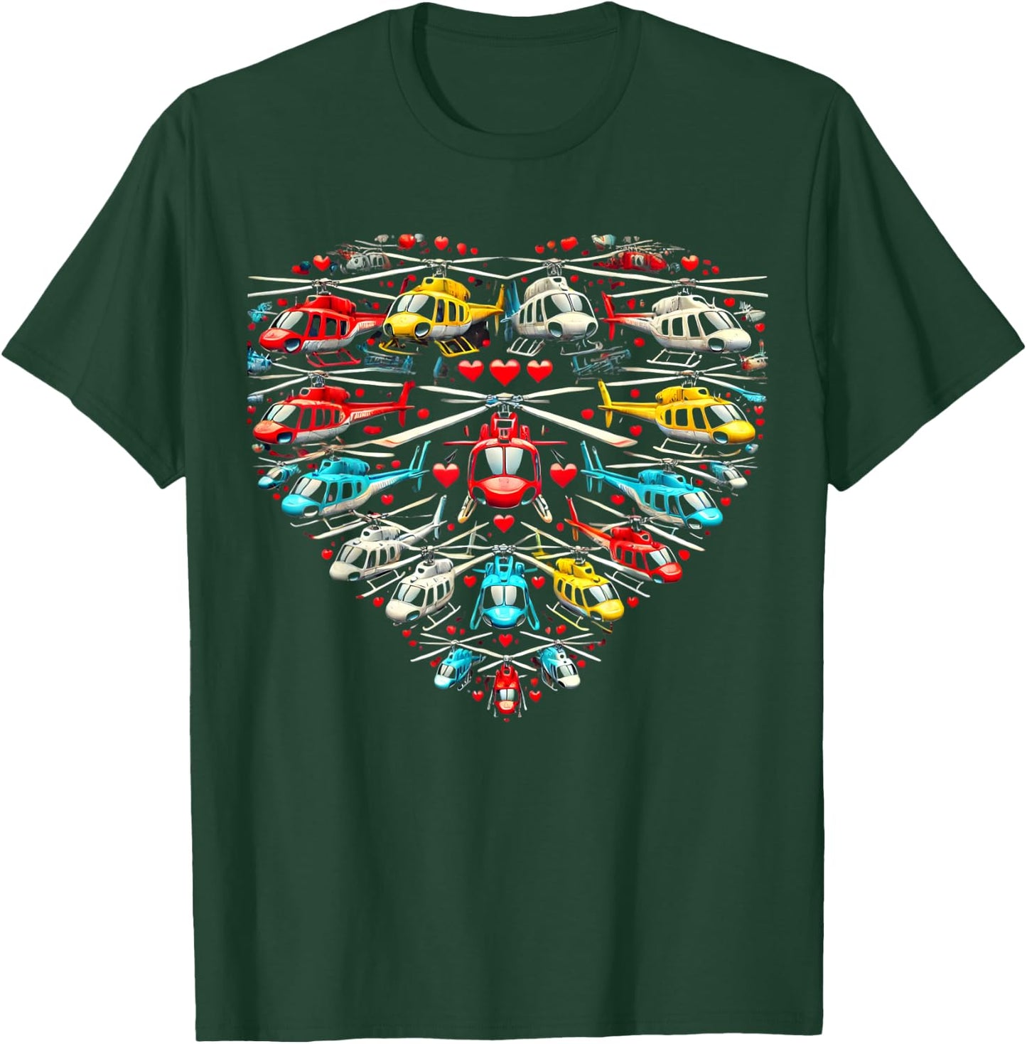 Pilot Helicopter Lover Valentines Day Men Women Kids Graphic T-Shirt - T-Shirt | Forest