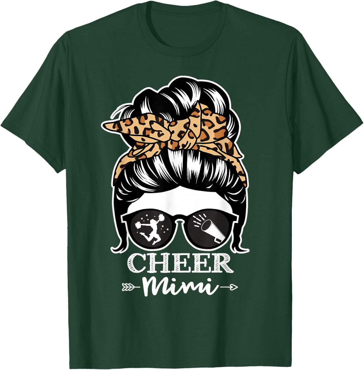 Cheer Mimi Messy Bun Hair Funny Cheerleader Mimi Leopard T-Shirt - T-Shirt | Forest