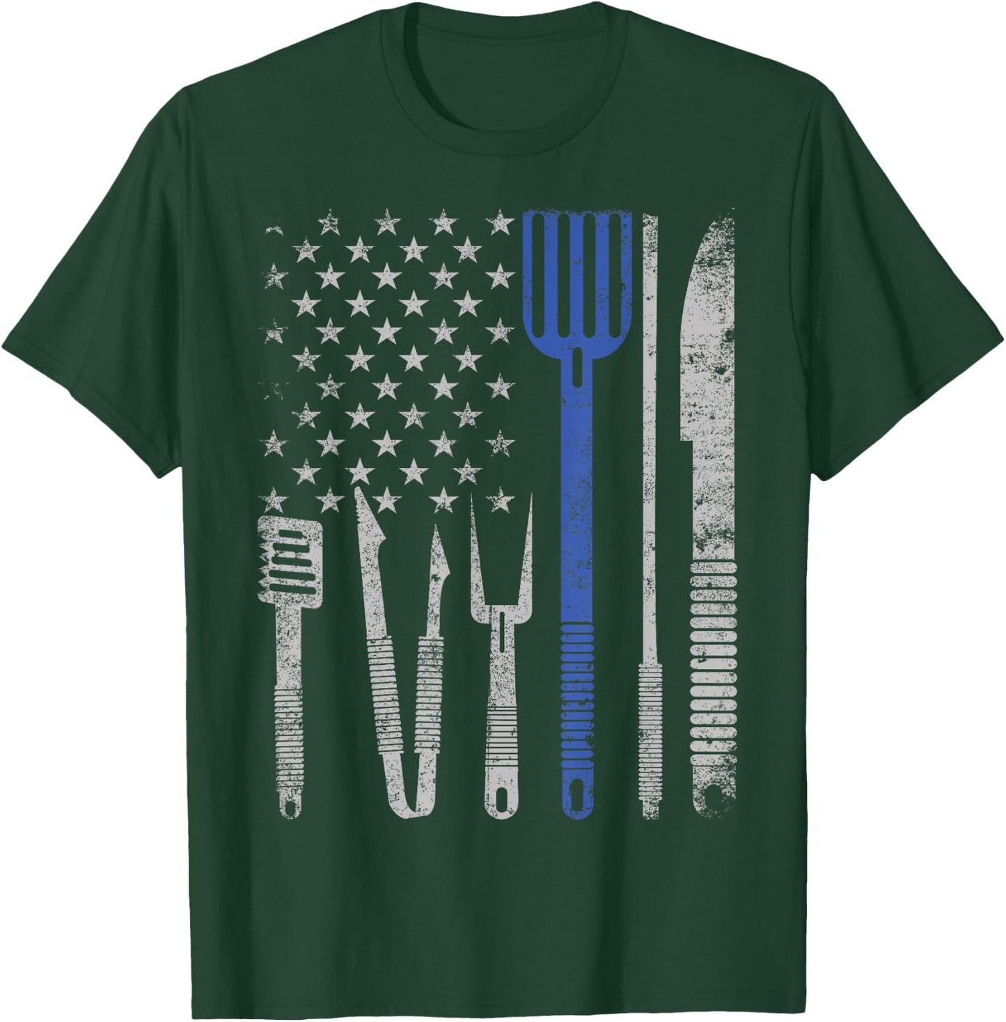 BBQ Grill pork with USA flag Cooking Chef t shirt Men Women T-Shirt - T-Shirt | Forest