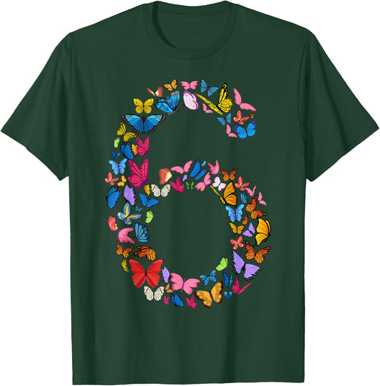 6th Birthday Butterflies 6 Years Old Girls Butterfly lover T-Shirt - T-Shirt | Forest