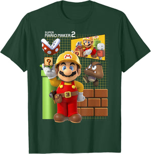 Super Mario Maker 2 Game Play Portrait Grid Background T-Shirt - T-Shirt | Forest