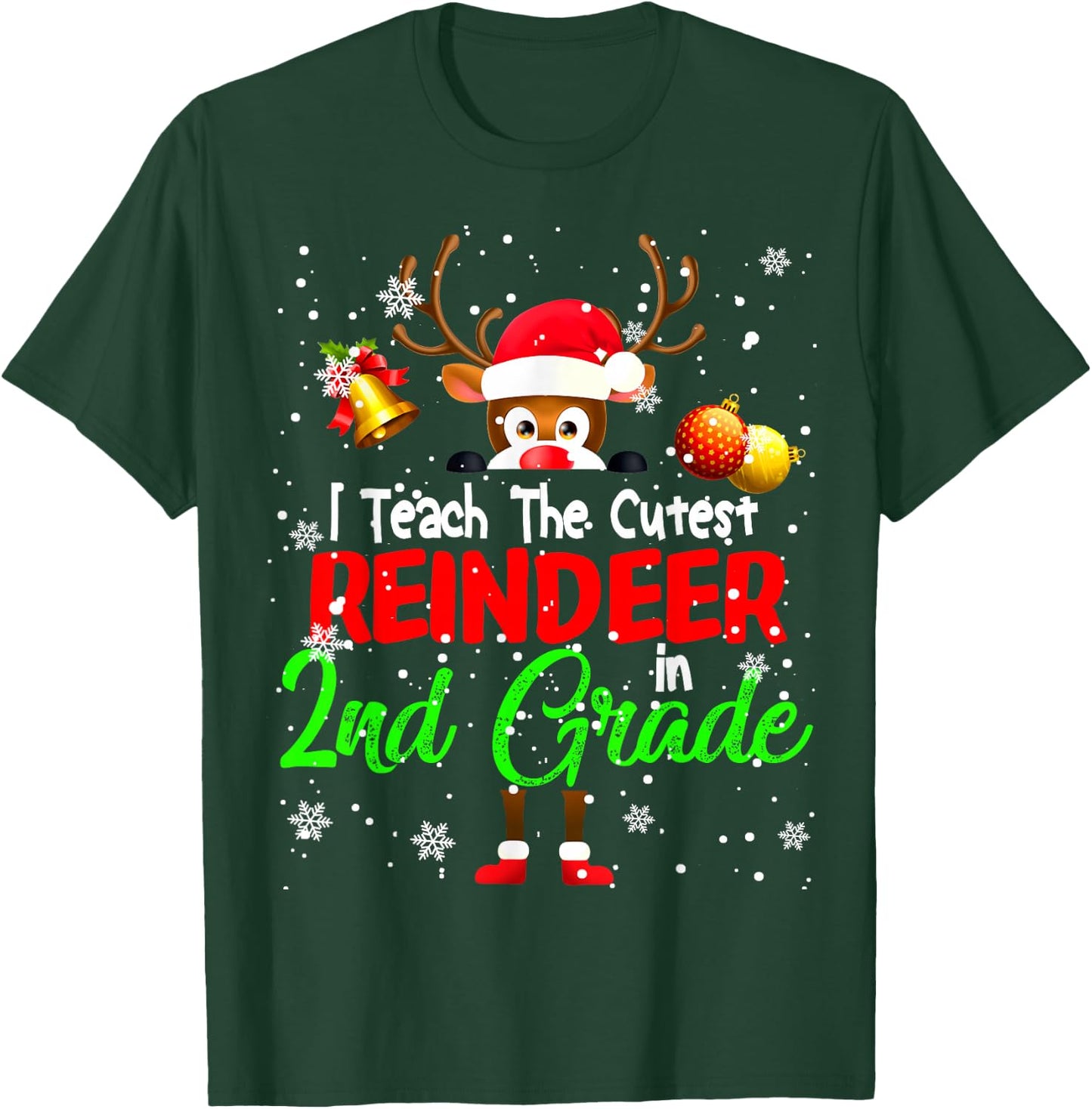 I Teach The Cutest Reindeer In 2nd Grade Christmas Teacher T-Shirt - T-Shirt | Forest