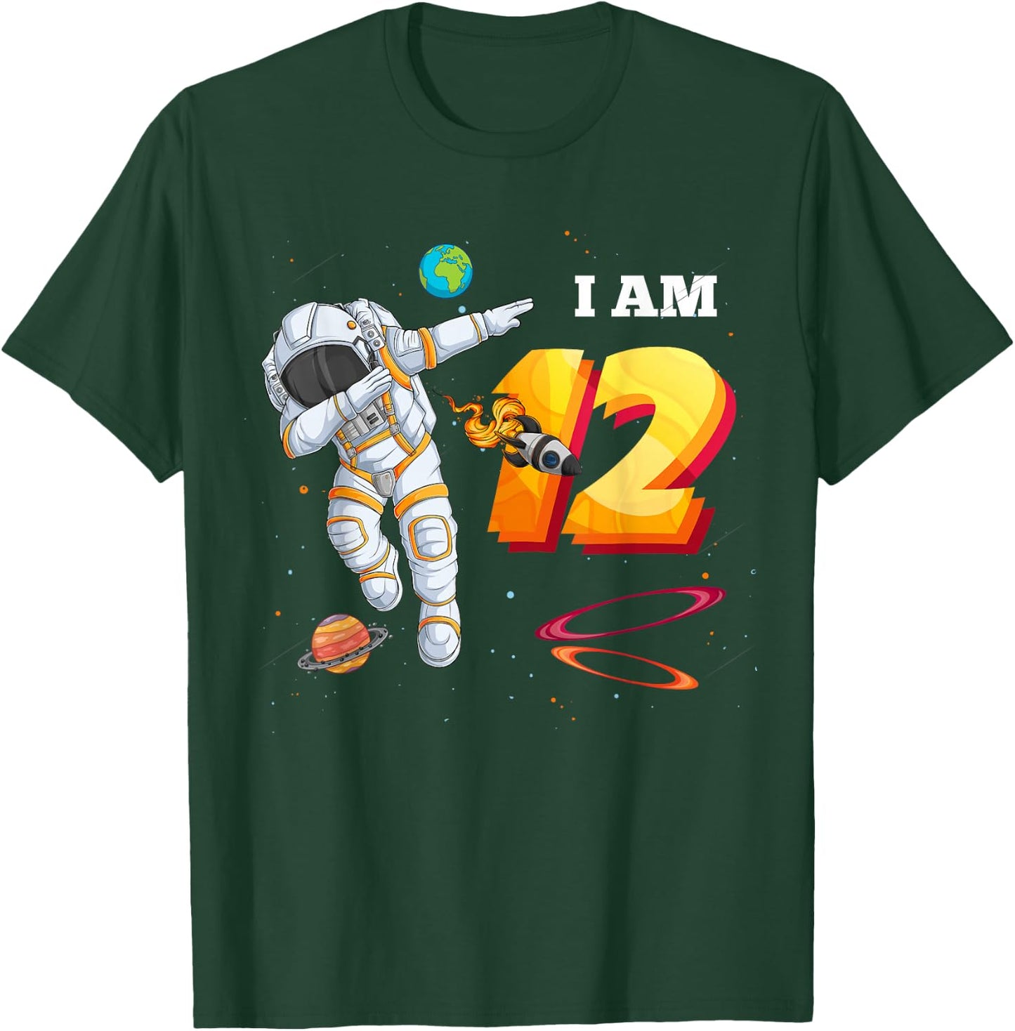 I Am 12th Birthday Cool Astronaut Space 12 Year Old Funny T-Shirt - T-Shirt | Forest