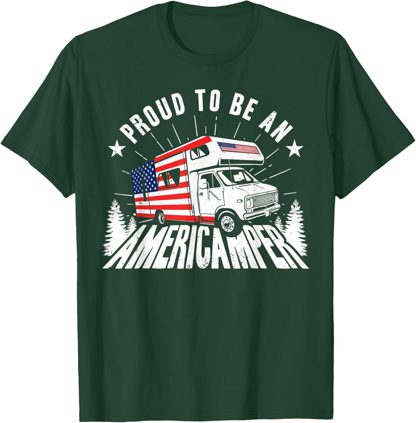 Proud Americamper USA Flag 4th of July RV Camper Camping Men T-Shirt - T-Shirt | Forest