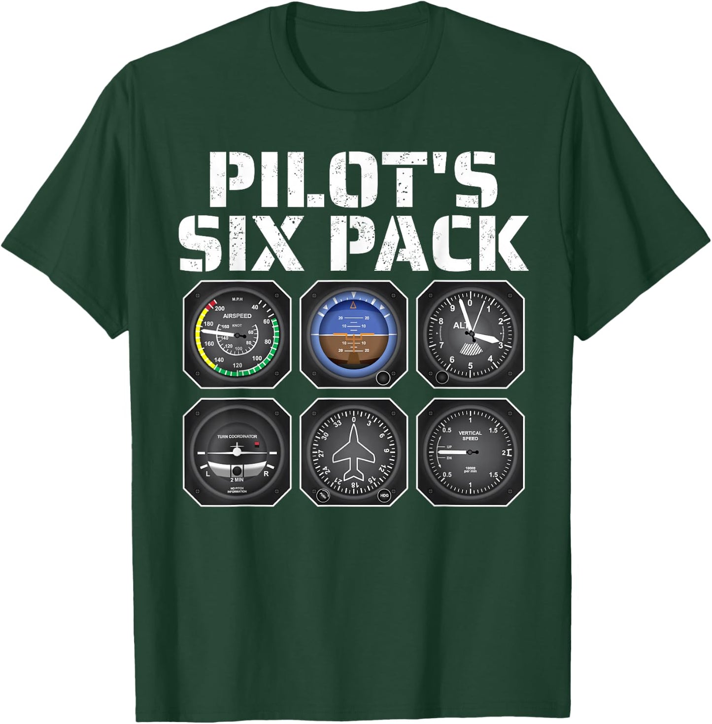 Pilot Aviation Pilot's Six Pack Pilot Airplane T-Shirt - T-Shirt | Forest