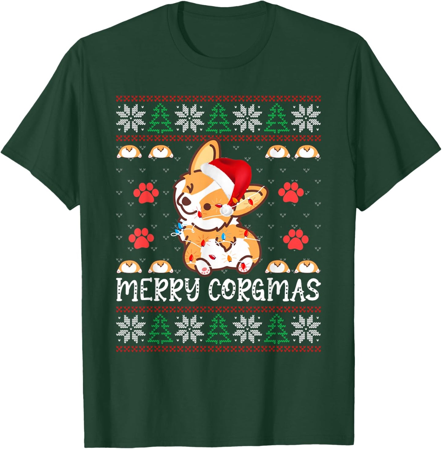 Merry Corgmas Santa Claus Corgi Dog Xmas Tree Ugly Christmas T-Shirt - T-Shirt | Forest