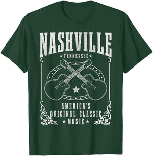 Nashville Tennessee Country Music City Guitar Vintage T-Shirt - T-Shirt | Forest