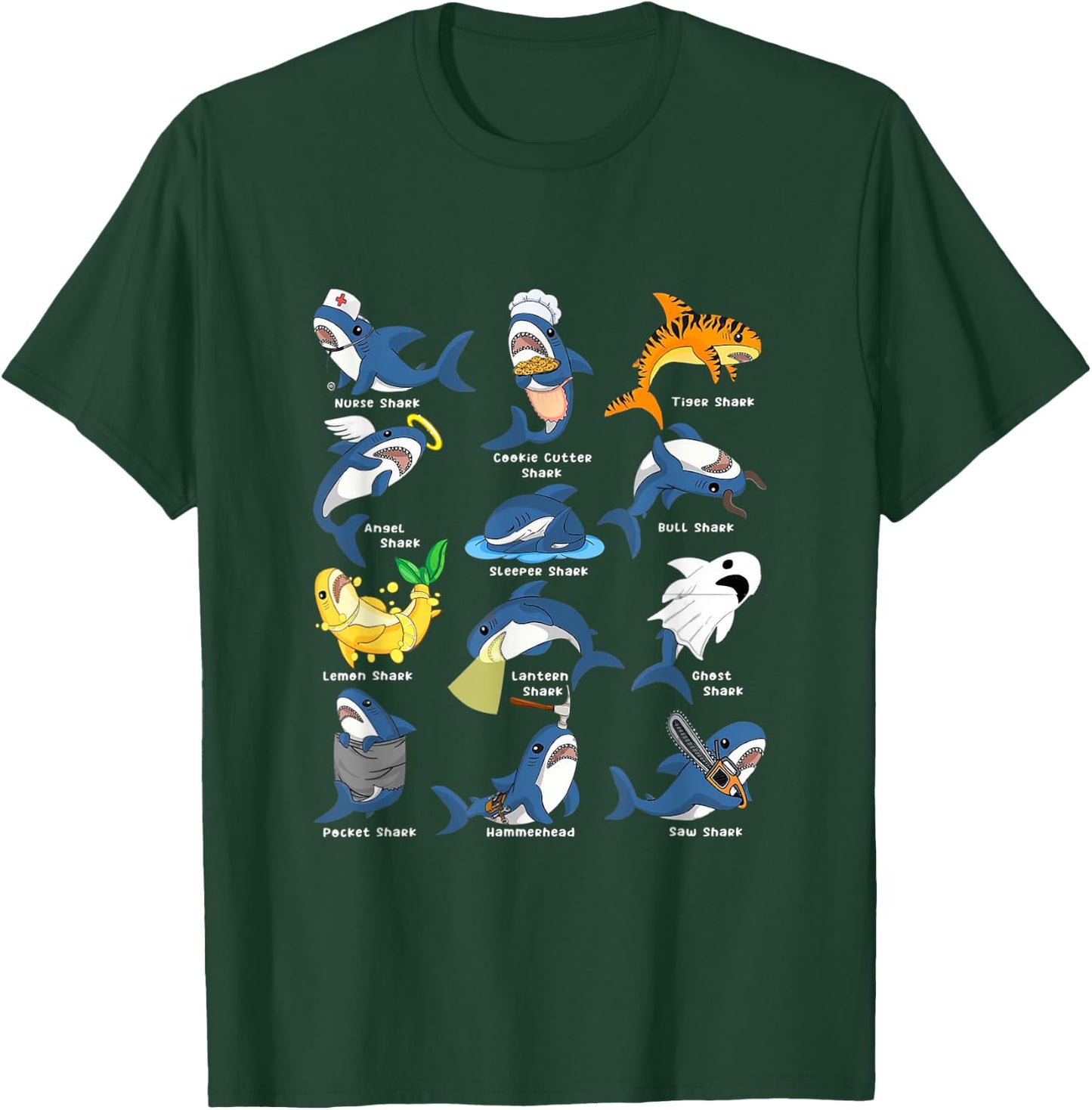 Type of Sharks Costume Shark Nurse Angel Shark Sleeper Shark T-Shirt - T-Shirt | Forest