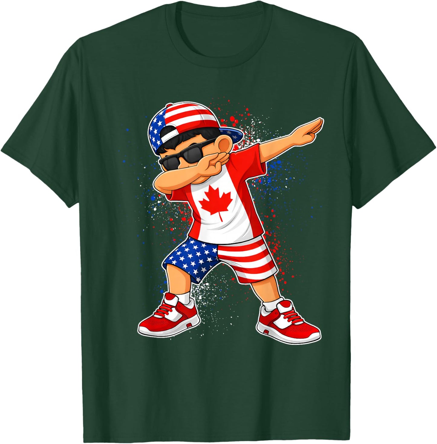 Half American Canadian Boy Dabbing Canada Pride Boys Kids T-Shirt - T-Shirt | Forest