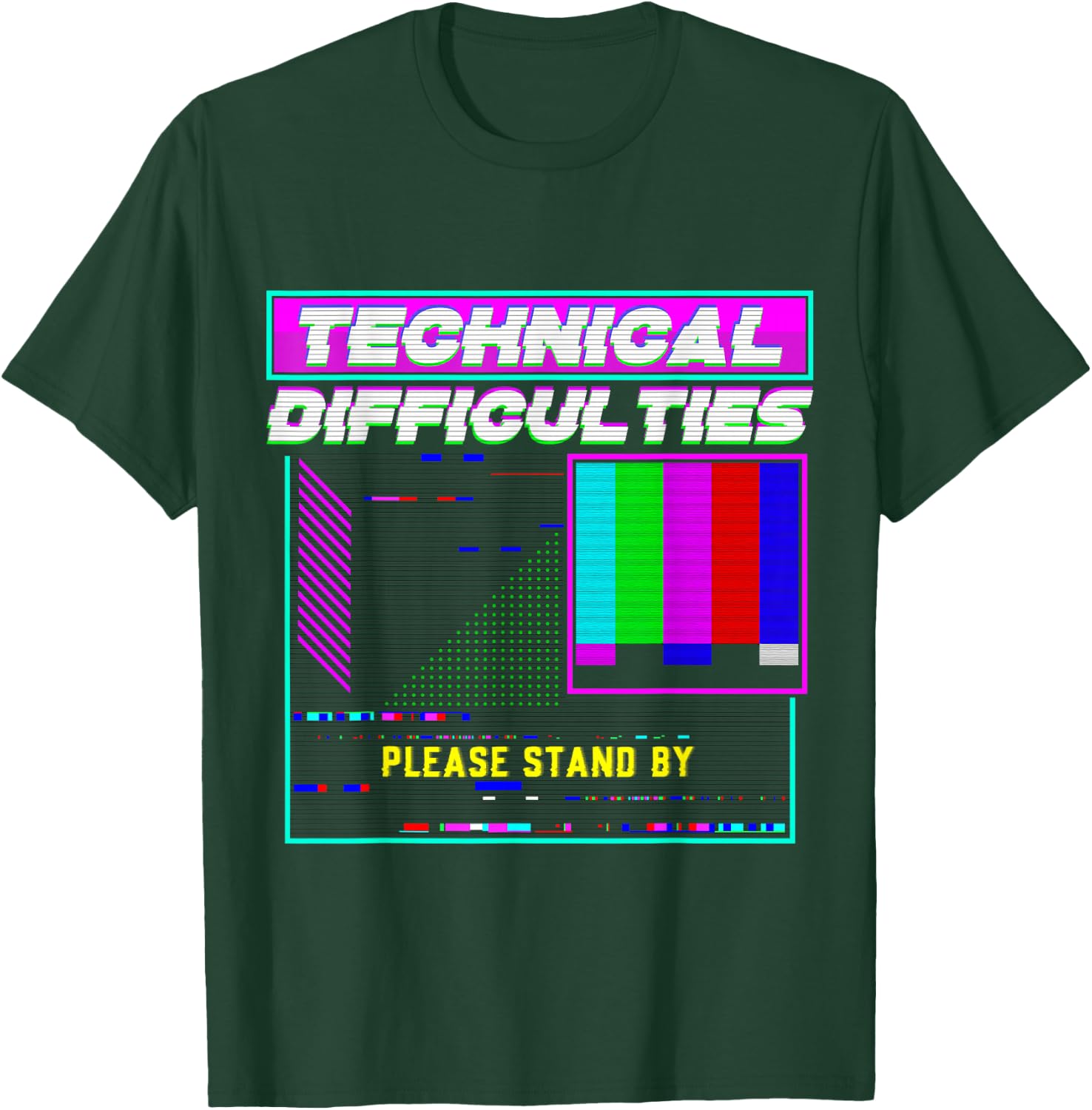 Technical Difficulties Glitch Tech Vaporwave Retro TV Techie T-Shirt - T-Shirt | Forest