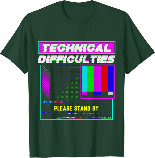 Technical Difficulties Glitch Tech Vaporwave Retro TV Techie T-Shirt - T-Shirt | Forest
