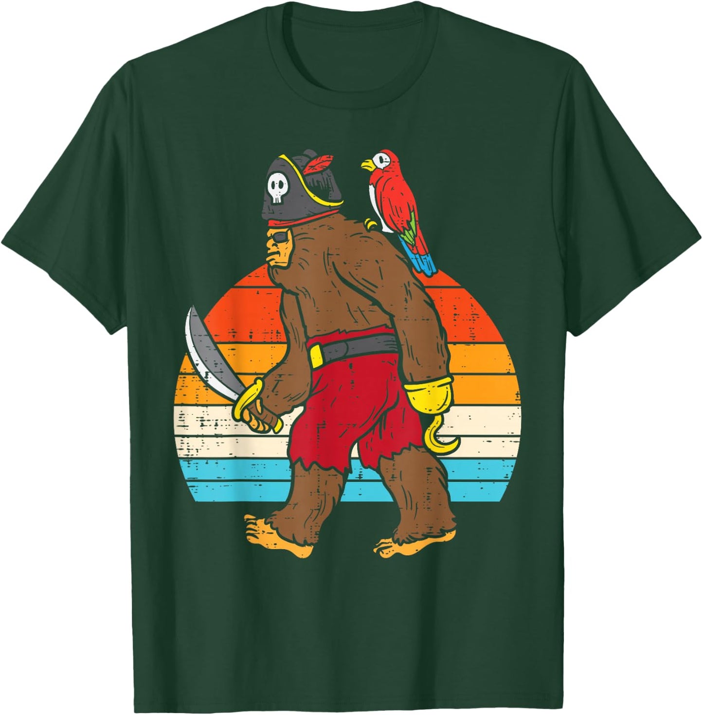 Bigfoot Sasquatch Pirate Parrot Retro Halloween Men Boys T-Shirt - T-Shirt | Forest