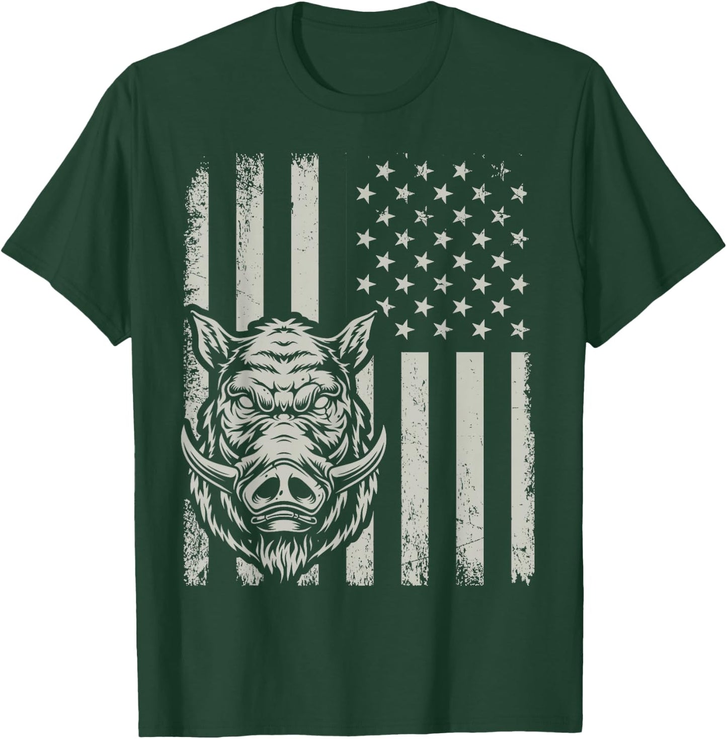 Proud Patriotic Wild Boar Hunting Lover American Flag T-Shirt - T-Shirt | Forest
