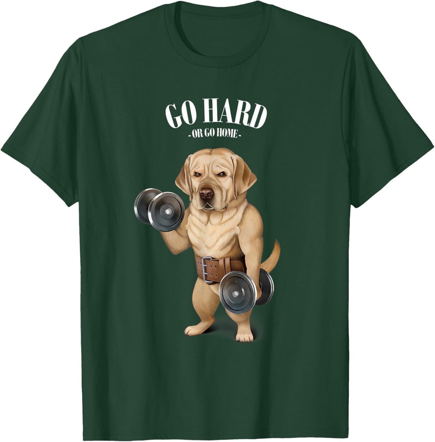 Labrador Retriever Dog Muscle Training with Dumbbell T-Shirt - T-Shirt | Forest