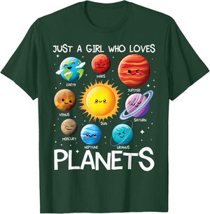 Just A Girl Who Loves Planets Solar System Space Science T-Shirt - T-Shirt | Forest