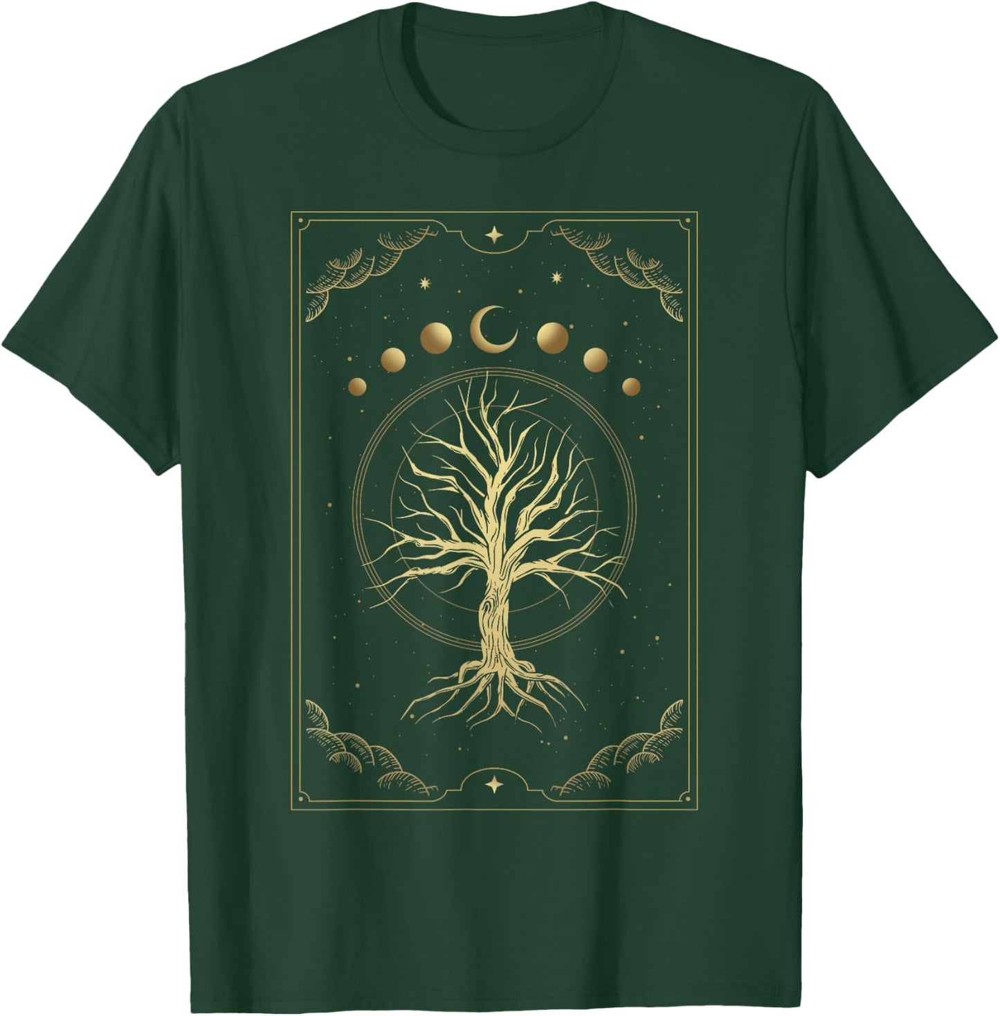 Magical Sacred Tree With Celestial Moon Phase And Star T-Shirt - T-Shirt | Forest