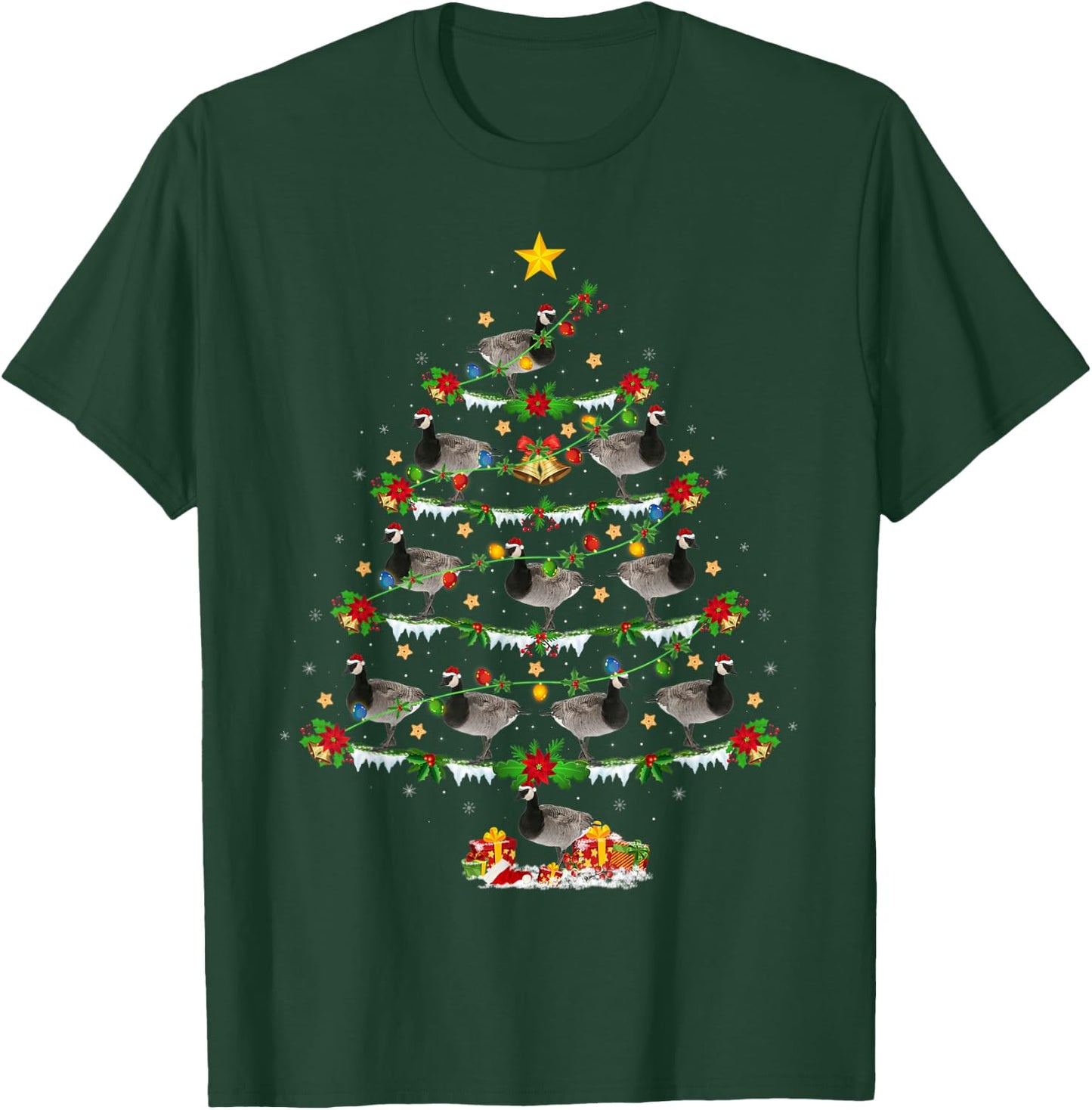 Xmas Tree Canada-Goose Christmas Gifts Goose Bird Lover -Adults Black Animal Print Modern Animal Print Short Sleeve Small T-Shirt - T-Shirt | Forest